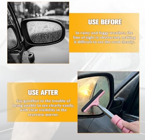 2PCS Car Side Mirror Squeegee, Retractable Vehicle Rear View Mirror Cleaning Wiper for Rainy Foggy Weather, Portable Auto Window Glass Cleaner Squeegee, Universal Fit (Black/Pink) - Image 3