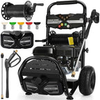 Professional 4200PSI 4GPM 212CC Gas Pressure Washer, 7.0HP Heavy-Duty 3600RPM Commercial Gas Power Washer with 10" Wheels 3000ML Foam Bottle 5 Nozzles 33FT Hose Reel (EPA/CARB/ETL Compliant), GBlack by IvyBess