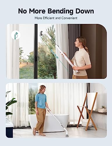 HiCOZY Electric Spin Scrubber HS1, Cordless Shower Scrubber for Cleaning with 4 Replaceable Brush Heads Adjustable Extension Handle, IPX7 Waterproof Cleaning Brush for Bathroom Floor White - Image 6