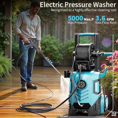 5000 Max Pressure Washer with Adj-8-Level Touch Screen, 34" Tall Power Washer, 35ft Power Cord w/GFCI, Inlet Hose&Filter&500mlFoam Cannon for Cars/Fences/Driveways/Home Cleaning，Green - Image 2