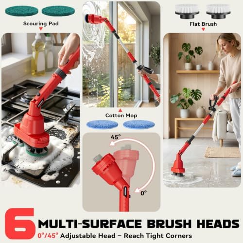 NATBEESY 2 in 1 Electric Spin Scrubber Compatible with Milwaukee 18V Battery (Tool Only), Dual Head Power Scrubber, 680/1200 RPM, 45° Adjustable Head, Extendable Handle for Tile, Tub, Floor & Bathroom - Image 6