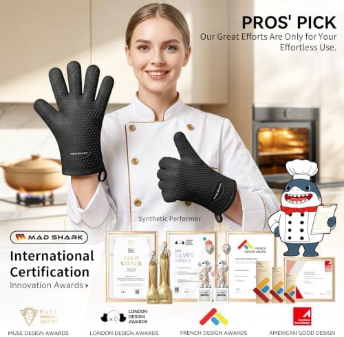 MAD SHARK Silicone Oven Mitts with Fingers Heat Resistant 450°F in Kitchen - Image 6