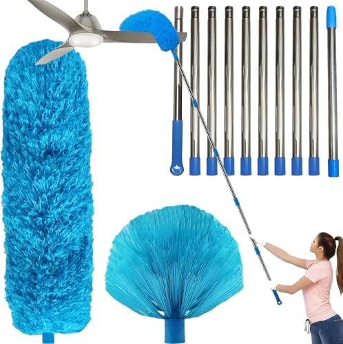 20+ Ft High Reach Ceiling Fan Duster & Cobweb & Corner Brush Duster with 3-13 ft Extension Pole, Microfiber Feather Duster with Washable Head for Ceiling Fan, Furniture, Home Cleaning by BetterproductsBetterlife