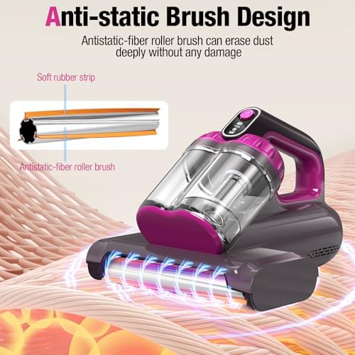 BYHUME Mattress Vacuum Cleaner, 17Kpa 650W Bed Vacuum Cleaner, 273nm UV-C Light & Ultrasonic 145°F Heating, 80000 RPM/Min Brushroll Rotation, Wide Suction Port for Pillows Cribs Sofa, Black Corded - Image 6