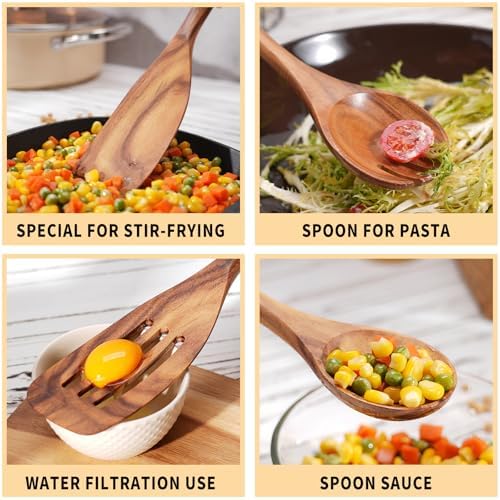 9 pcs Wooden Spatulas and Spoons for Cooking,Wooden Utensil Set - Image 3