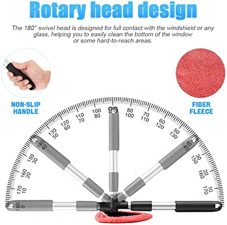 Extendable Car Windshield Cleaning Tool with Microfiber Pads, Red - Image 3