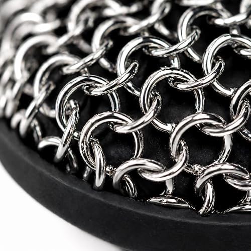 Chainmail Scrubber for Cast Iron, 316 Stainless Steel Cast Iron Cleaner with Silicone Handle, Chain Mail Scrubber for Skillet, Grill, Griddle, Dutch Oven & BBQ Cookware, Rust Resistant - Image 4