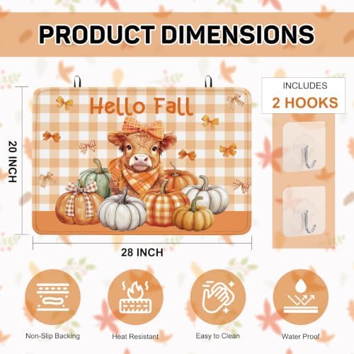 Hello Fall Highland Cow Stove Top Cover for Electric Stove 28" x 20", Pumpkin Glass Cooktop Protector, Non-Slip Rubber Glass Top Stove Cover, Farmhouse Thanksgiving Kitchen Decor - Image 2