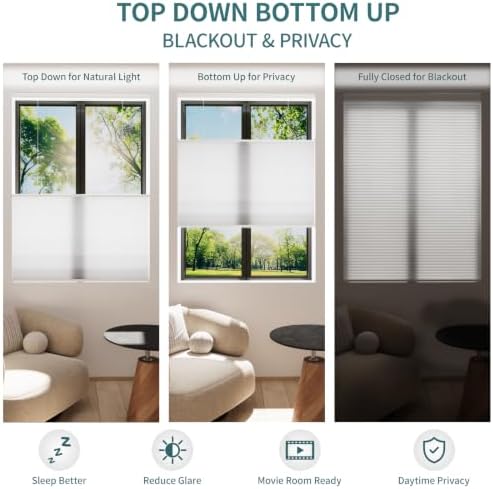 Custom Size MYshade Top Down Bottom Up Shades Light Filtering Cordless Blinds for Indoor Windows Cellular Blinds & Shades Window Covering Easy to Install, White - Image 2