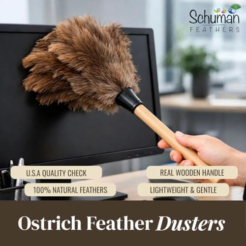 Ostrich Feather Duster with Wooden Handle 14" – Natural Reusable Feather Duster for Cleaning, Furniture & Shelves, Blinds, Ceiling Fan, Dusting Tool for Home, Office, Delicate Surfaces - 2 Pack - Image 2