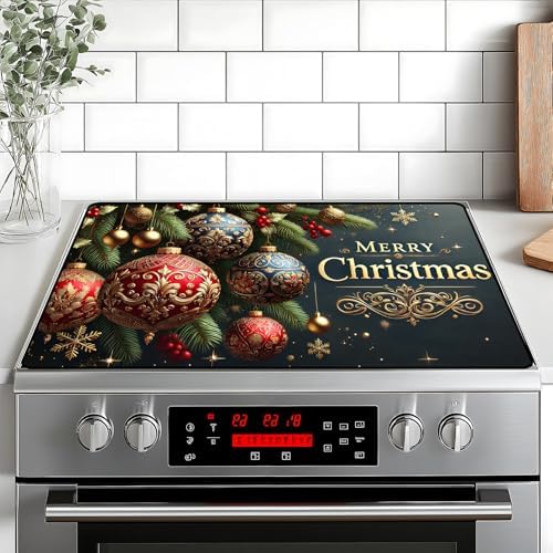 Christmas Stove Top Cover Snowman Stove Top Cover for Home Decoration Kitchen Pad Non-Stick Washable Cooktop Covers Countertop Protector Keep Stove Clean 28"x20" (Ball) by BVBOX