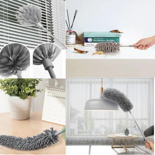 Microfiber Feather Duster Kit with 100” Extension Pole 6 PCS Reusable Bendable Washable Dusters for Cleaning Machine Washable Ceiling Fan Cleaner Duster for Cleaning Cobweb, Furniture, Blinds，Ceiling - Image 4