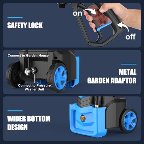 Adjustable Electric Pressure Washer 5000PSI with 33FT Flexible Hose, 4 Nozzles, Foam Cannon, Best Power Washer for Cars, Patios, Driveways, Blue - Image 5