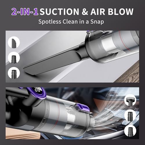 Car Vacuum Portable Cordless, 18000Pa 2 in 1 Cleaner&Air Duster, 130W Brushless Motor Handheld Vacuum Cordless with 7800mAh Battery, LED Light, Multi-Nozzles for Car, Home, Office - Image 5