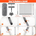 30 Feet High Reach Duster Kit with 2-24 ft Extension Pole for Fans, Gray - Image 3