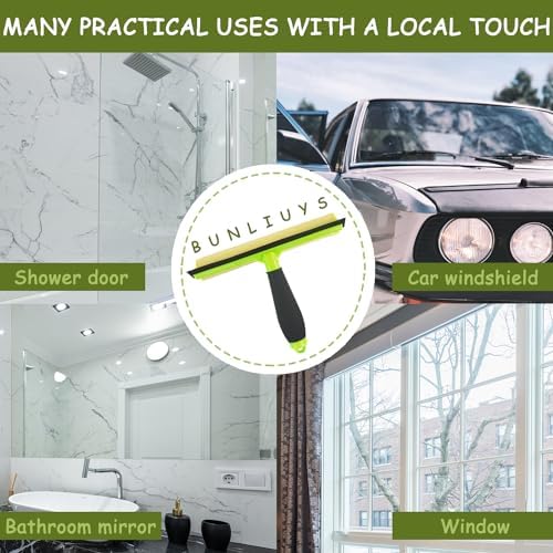 Shower Squeegee Window Squeegee Cleaner for Shower Doors Glass, 2 in 1 Window Cleaning Tool Window Scrubber Handheld Squeegee for Car Windshield with Sponge and Rubber Squeegee, Green - Image 6