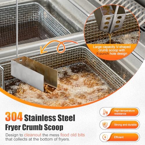 Fryer Cleaning Tool 5 Piece Set, Deep Fryer Basket Brush, Long Handle L-Shaped & Straight Crevice Cleaning Brush, Cleanout Rod Kit and V-Shaped Strainer Scoop for Restaurant, Kitchen Maintenance - Image 6