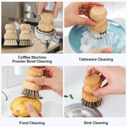 12Pcs Crevice Cleaning Brush Set, Hard Bristle Multi-Purpose Household Cleaning Tools for Kitchen Bathroom Tile Grout Window Track, Bamboo Pot Brush + Copper Wire Brush + Scraper - Image 3