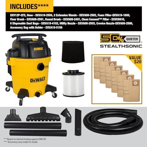 DEWALT Stealthsonic 12 Gallon 5.5 HP Shop Vacuum Wet and Dry, DXV12P-QTE - Image 2