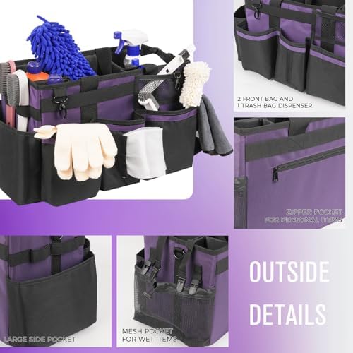 SCAVATA Wearable Cleaning Caddy, Cleaning Caddy Supplies Organizer with Handle & Shoulder Straps for Housekeepers, Under Sink & Car Cleaning Tool Organizers Bag with 4 Foldable Divider (Purple) - Image 3