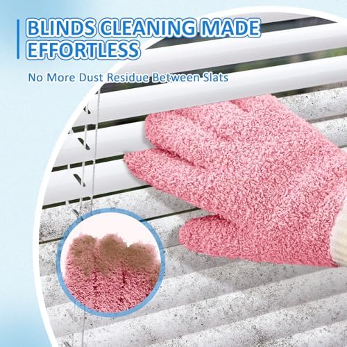 MIG4U Microfiber Dusting Gloves House Cleaning Glove for Blinds, Windows, Shutters, Furniture, and Car, Reusable Lint-Free Pink 2 Pairs S/M - Image 4