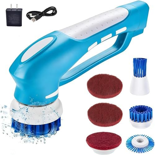 Cordless Electric Spin Scrubber with 6 Brush Heads & 2 Rechargeable Batteries, Power Scrubber for Shower Tile Grout Tub Bathroom Cleaning, IPX7 Waterproof Handheld Scrubber by RICHOOSE