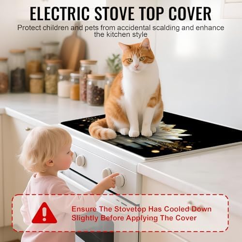 NYZE Stove Top Cover for Electric Stove 28x20 Inch Silicone Stove Topper & Protector, Scratch-Resistant Decorative Kitchen Mat for Electric/Glass Stove Top (White Lotus Water) - Image 4