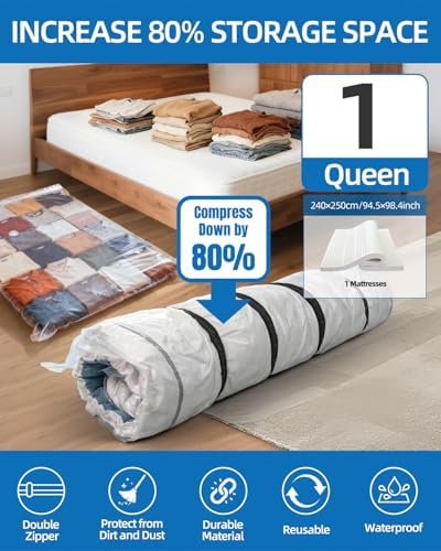 Vacuum Storage Bags for moving, Vacuum Seal Bags for Memory Foam, Latex, Clothing & Bedding, Space Saver Bags for Organization and Storage (XXX-Large) - Image 2