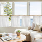 jinchan Pinch Pleated Linen Back Tab Tier Curtains, 26x24, White - Image 2
