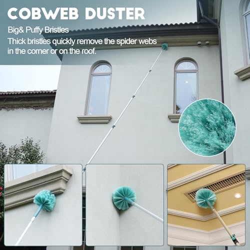 TelesPro 36 Foot High Reach Duster Kit with 7-30FT Extension Pole High Ceiling Dusting and Window Cleaning Kit with Telescopic Pole Window Washer&Squeegee,Cobweb Duster,Fan Duster and Feather Duster - Image 3