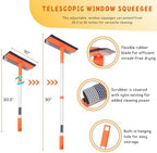 Window Squeegee for Home, Car Windshield Cleaner Tool with Extension Pole 20''-30'', Glass Door and Mirror Washer for Shower Cleaning - Image 2