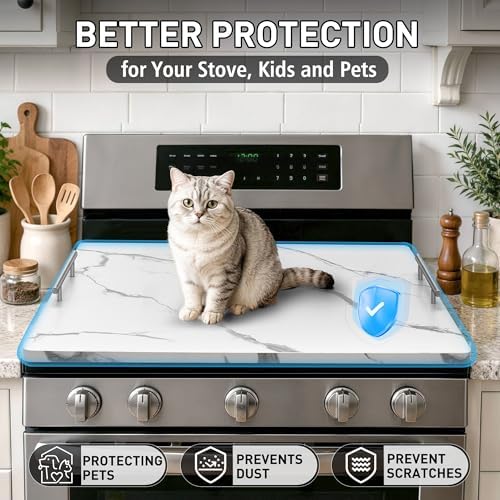 Noodle Board Stove Cover with Handles, Stove Top Covers for Gas Burners and Electric Stove, Wood Stove Cover Board Decorative Serving Tray Kitchen Sink Cover for Counter Space (White Marble) - Image 4