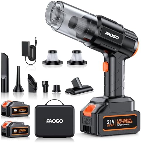 Car Vacuum Portable Cordless, 50000Pa High Power Brushless Motor, Rechargeable Handheld Vacuum with 2 Batteries & Charger, 6-in-1 Vacuum Cleaners for Home, Pet Hair & Keyboard, Ink Black by Unknown