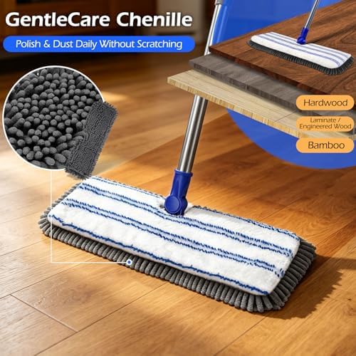 Dust Mop for Hardwood Floors,Double-Sided Flat Mops with 4 Mop Pads - Image 6
