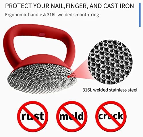 Herda Cast Iron Cleaner Scrubber with Heavy Duty Handle, Welded Chain Mail - Image 4