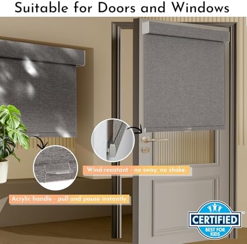 Persilux Blackout Roller Shades for Indoor Window Blinds,Cordless,Linen Fabric,Thermal Insulated Fabric UV Protection Shades for Home,Office,Bedroom,Door,Blackout-Stone Grey,Custom Size - Image 3