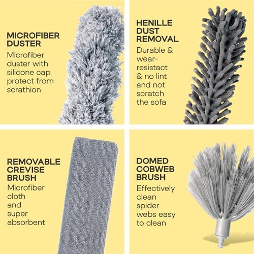 Microfiber Feather Duster with Extension Pole 100 Inches, (8 PCS), Cleaning Brush, Dusters for Cleaning High Ceilings, Cobwebs, Blinds, Cars, Reusable, Washable, Extendable, Ceiling Fan Cleaner Duster - Image 3