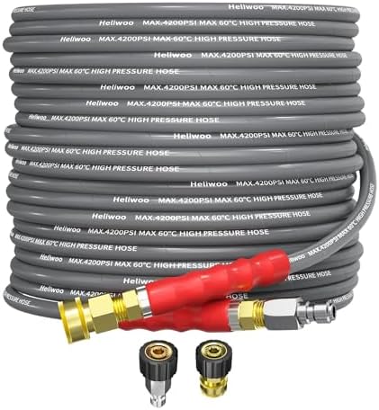 1/4’’ Pressure Washer Hose 50FT, Steel Wire Biaided Hose 4200PSI by Heliwoo