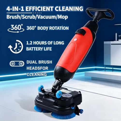 17" Commercial Floor Scrubber Machine, Battery Powered Floor Buffer With 350 RPM Motor, 2.3 Gallon Tank And 2 Brush Heads, Covers 13000 Sqft Per Hour For Industrial Cleaning - Image 2