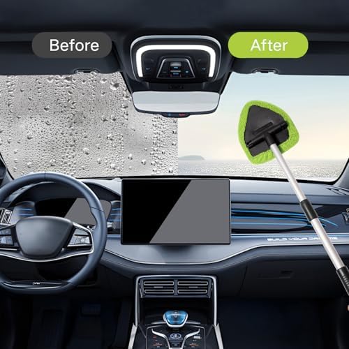 Qydipclin 10pcs Windshield Cleaner Tool, Car Window Cleaning Wash Kit with 4 Reusable Microfiber Pads 1 Spray Bottle and Extendable Handle Auto Glass Wiper Kit, Blue&Green - Image 3