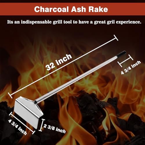 Coal Rake Grill Ash Tool, BBQ Charcoal Stainless Steel Rake for Pizza Oven - 32 Inches - Image 2
