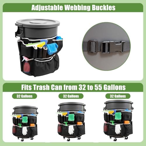13-Pocket Trash Can Caddy Bag for 32-55 Gallon Bins, Grey Trim - Image 3