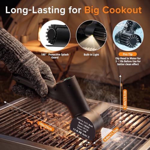 Cordless Electric Grill Brush, 3-Speed Electric Grill Cleaner with Digital Display, Replaceable Brush Head, IPX5 Waterproof, Independent Night Light Suitable for Evening Gatherings. - Image 4