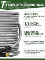 3/8" 4800PSI Pressure Washer Hose 75FT Swivel Quick Connect - Image 2