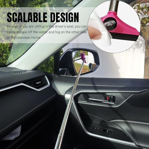 Side Mirror Squeegee, Window Cleaner Tool, Retractable Car Side Mirror Squeegee with Telescopic Long Handle, Car Mini Portable Window Cleaner Tool for Rainy Weather (Car/Pink) - Image 3