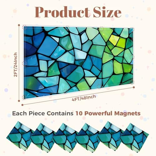6 Pcs Fluorescent Light Covers for Ceiling Lights abstract stained glass mosaic blue green Magnetic Decorative Shade Filters 4x2 ft for Classroom Office Hospital Decor - Image 2