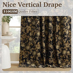 StangH 100% Blackout Curtains 90 Inch Gold Floral Velvet Drapes 2 Panels - Image 6