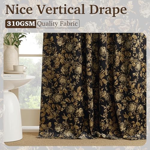 StangH 100% Blackout Curtains 90 Inch Gold Floral Velvet Drapes 2 Panels - Image 6