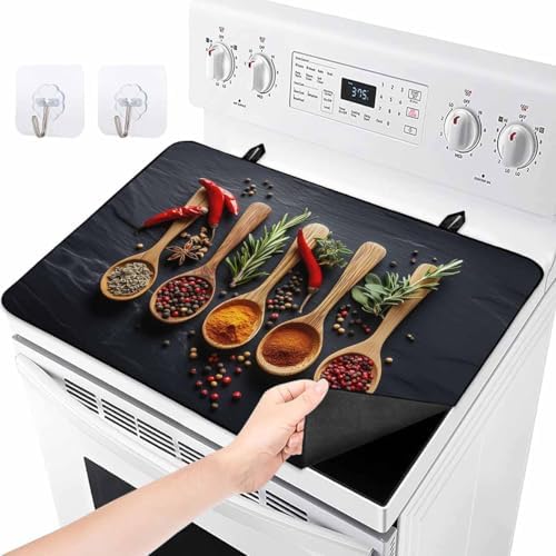 Cooking Spice Stove Top Covers for Electric Stove, Modern Black Cook Seasoning Induction Cooktop Cover Protector, Rustic Pepper Range Mat for Glass Top Stove, Kitchen Dish Drying Mat, 24"x21" - Image 2