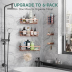 Veken Shower Caddy 6-Pack, No Drilling & Rustproof, Waterproof Adhesive Shelves Rack with Soap Holder, Large Capacity Bathroom Organizers and Storage, Wall-Mounted Kitchen & Home Decor, Rose Gold - Image 6